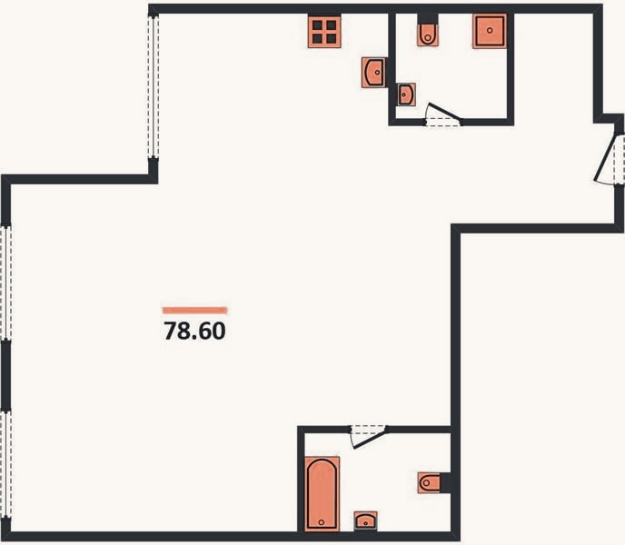 Планировка: 2-к, 78,6 м²