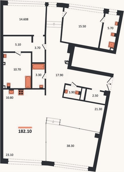 Планировка: 2-к, 182,1 м²