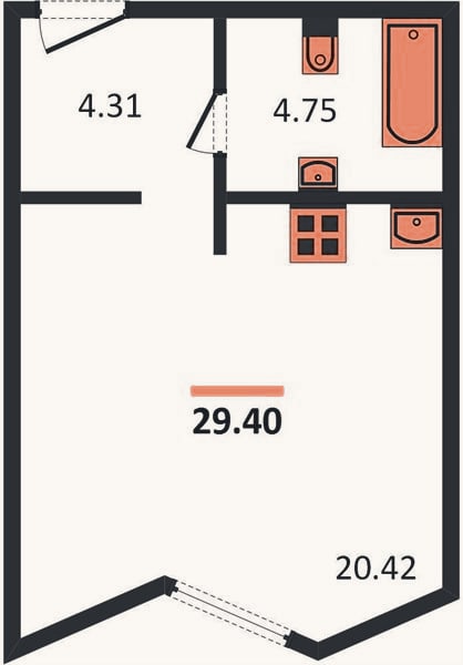 Планировка: Студия, 29,4 м²