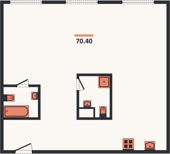 Планировка: 2-к, 70,4 м²