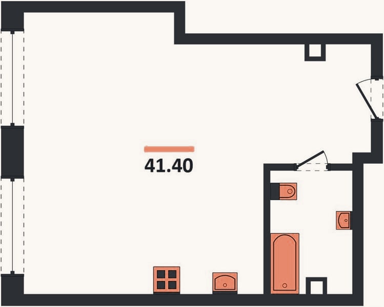 Планировка: 1-к, 41,4 м²