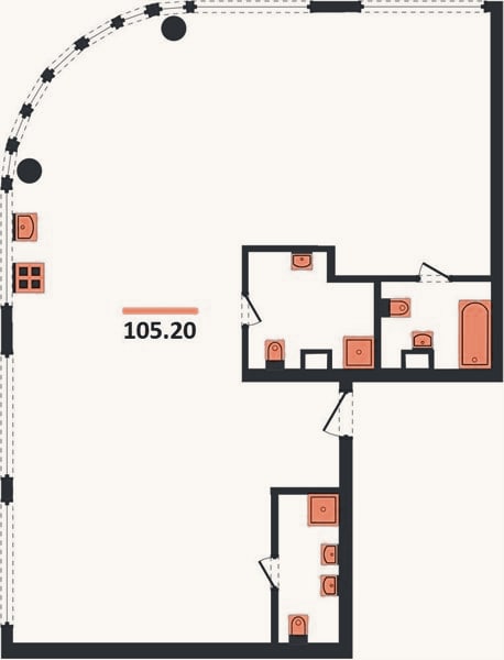 Планировка: 3-к, 105,2 м²