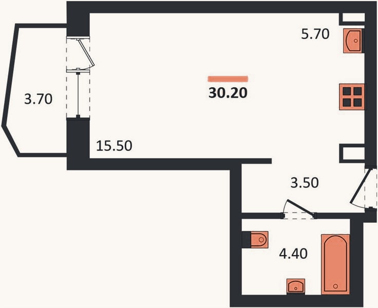 Планировка: Студия, 30,2 м²