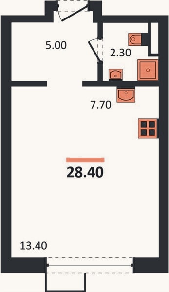 Планировка: Студия, 28,4 м²