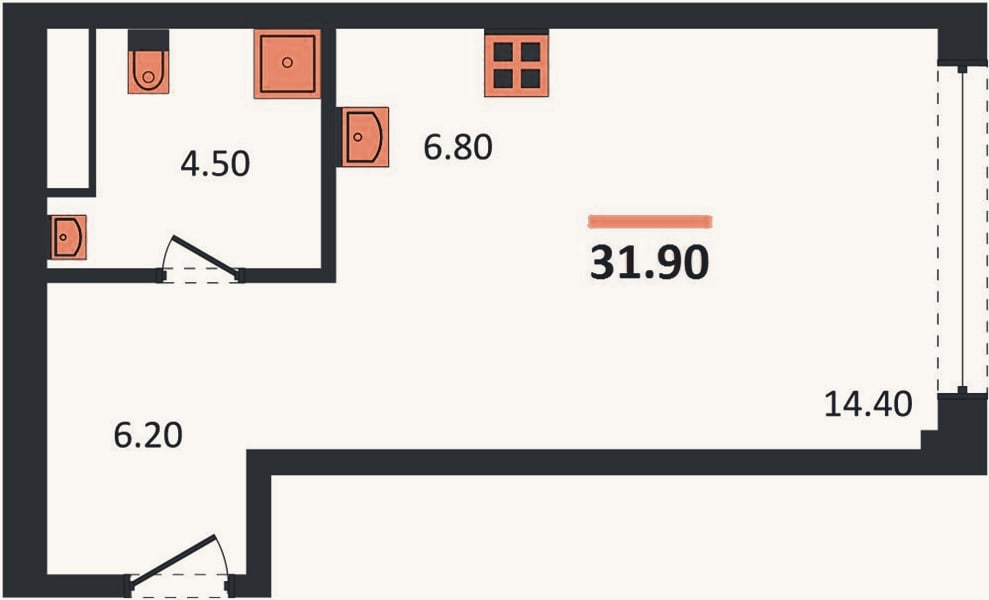 Планировка: Студия, 31,9 м²