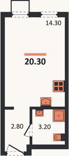 Планировка: Студия, 20,3 м²