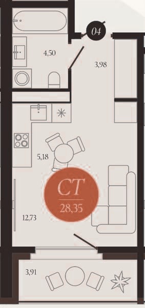 Планировка: Студия, 28,4 м²