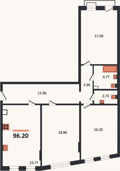Планировка: 3-к, 96,2 м²