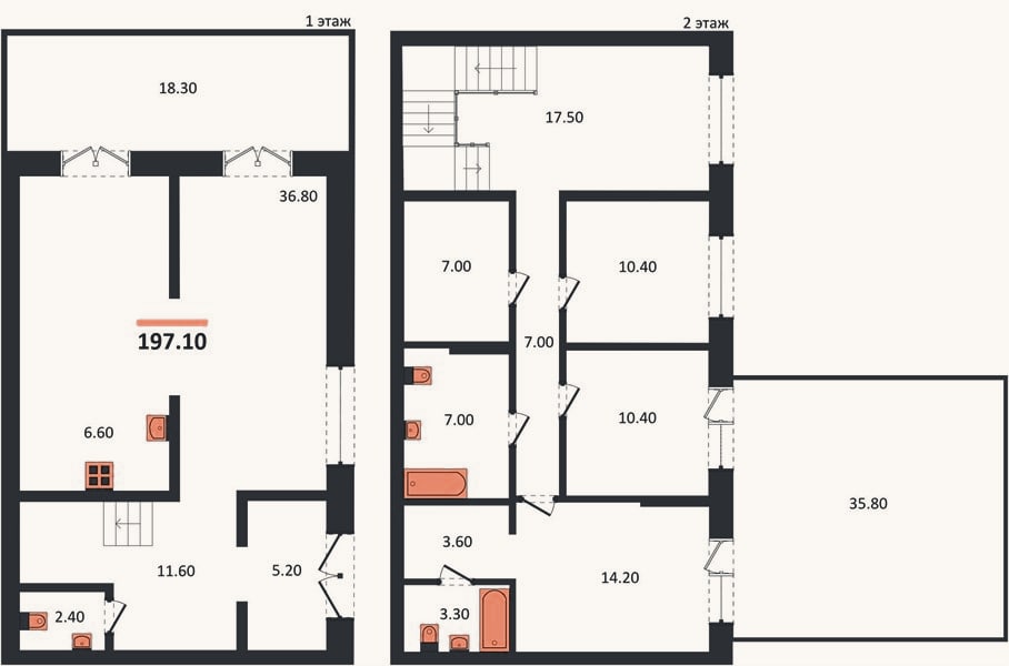 Планировка: 3-к, 197,1 м²