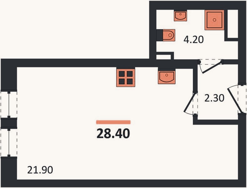 Планировка: Студия, 28,4 м²