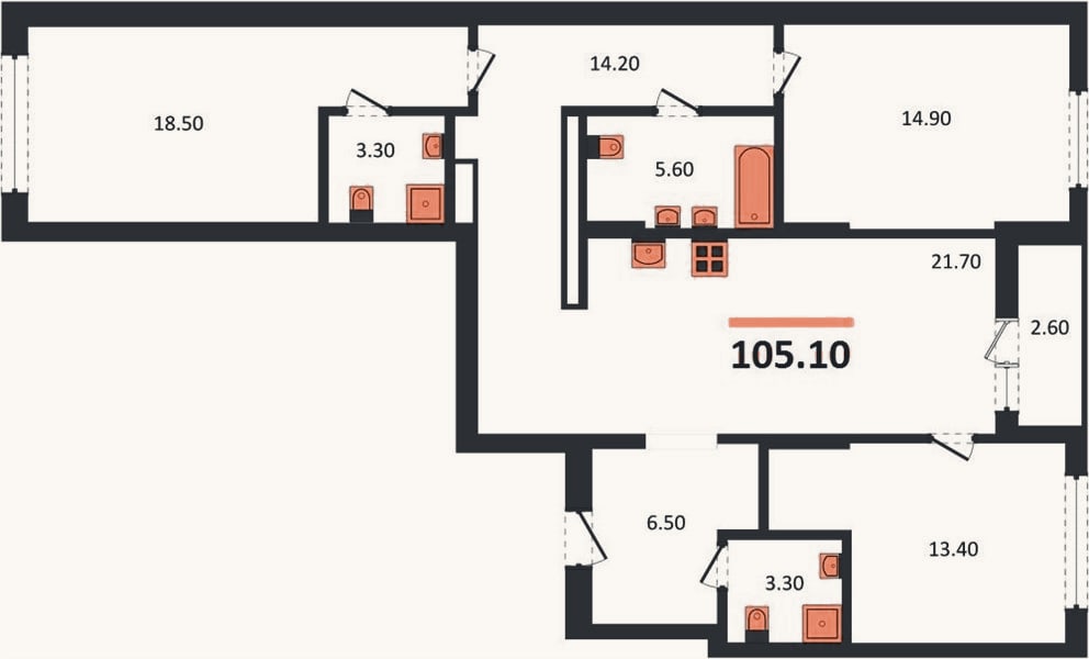 Планировка: 3-к, 105,1 м²