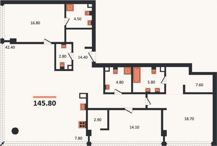 Планировка: 3-к, 145,8 м²