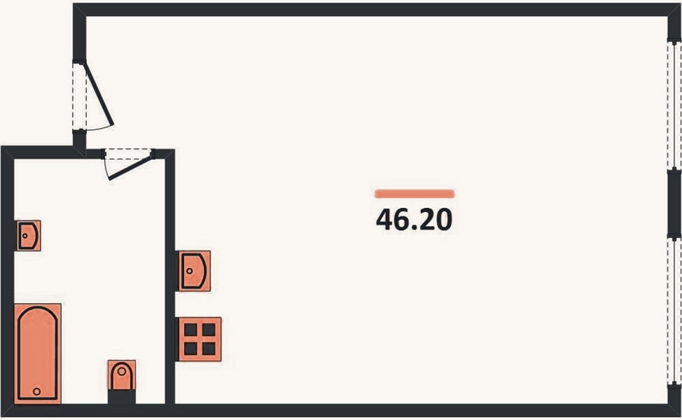 Планировка: 1-к, 46,2 м²