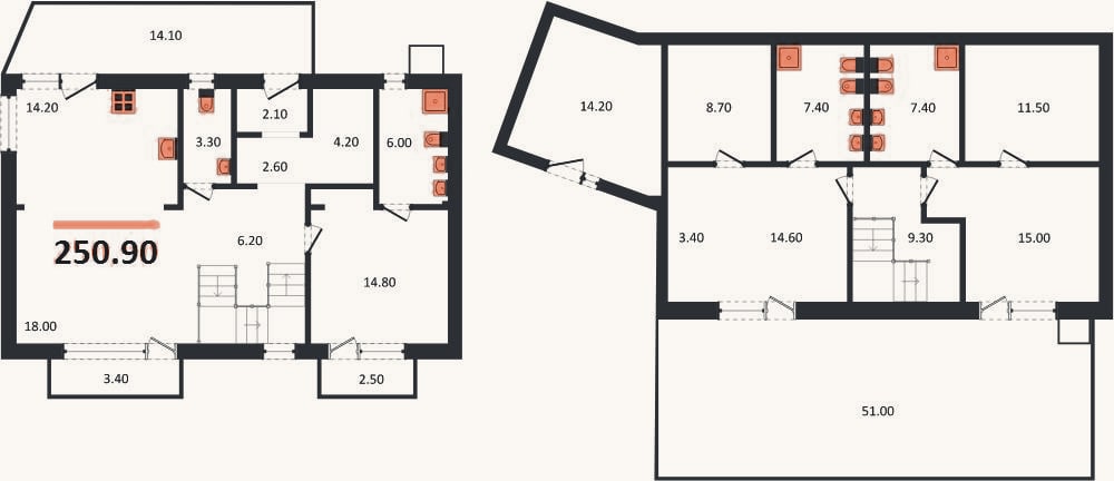 Планировка: 3-к, 250,9 м²