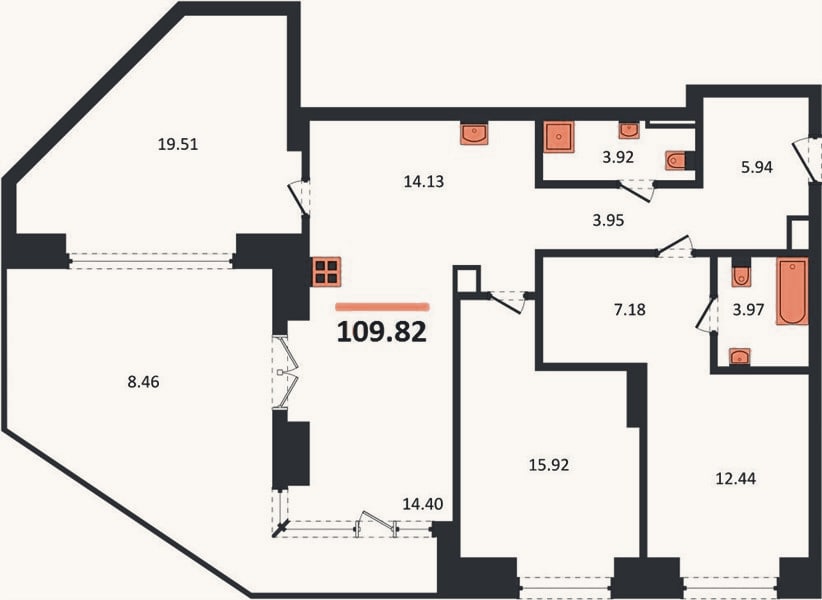 Планировка: 3-к, 109,8 м²