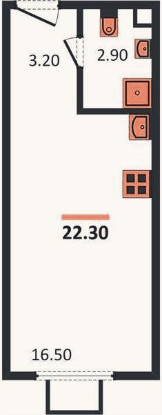 Планировка: Студия, 22,3 м²