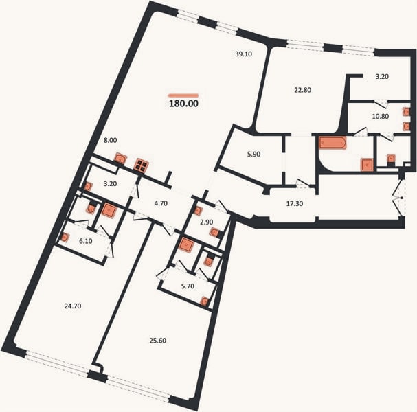 Планировка: 3-к, 180 м²