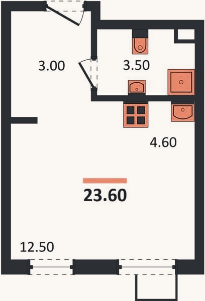 Планировка: Студия, 23,6 м²