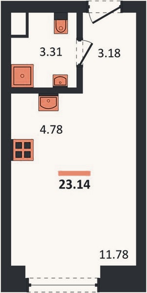 Планировка: Студия, 23,1 м²