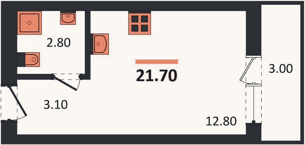 Планировка: Студия, 21,7 м²