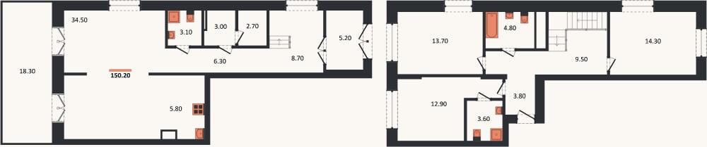 Планировка: 3-к, 150,2 м²