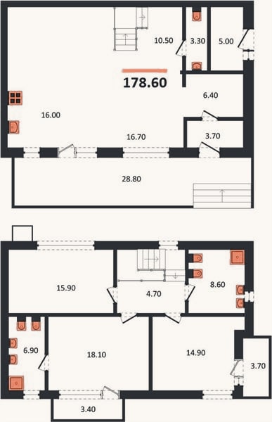 Планировка: 3-к, 178,6 м²
