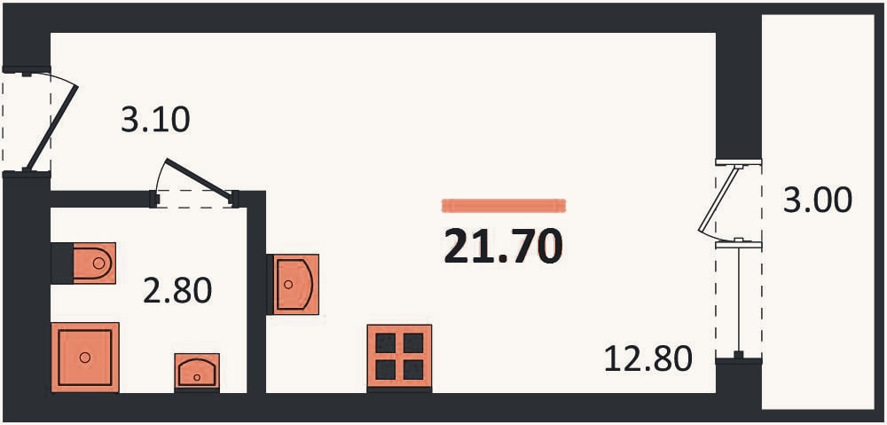 Планировка: Студия, 21,7 м²