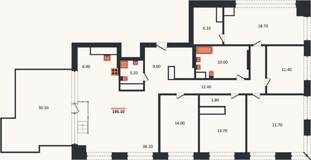 Планировка: 4+ к, 194,4 м²