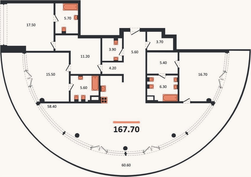 Планировка: 3-к, 167,7 м²