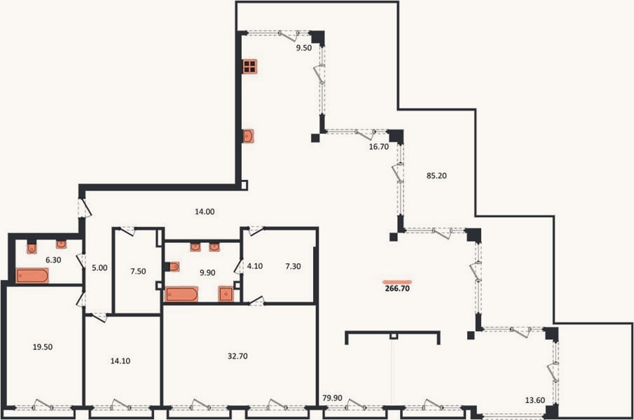 Планировка: 3-к, 266,7 м²