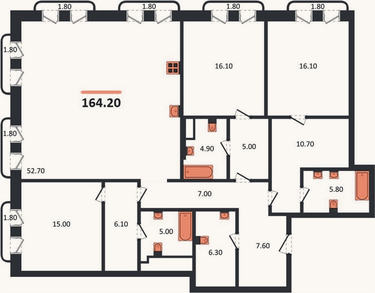 Планировка: 3-к, 164,2 м²
