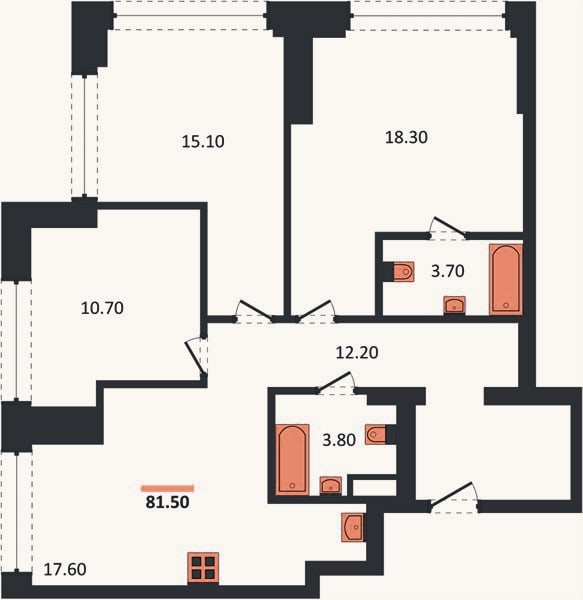 Планировка: 3-к, 81,5 м²