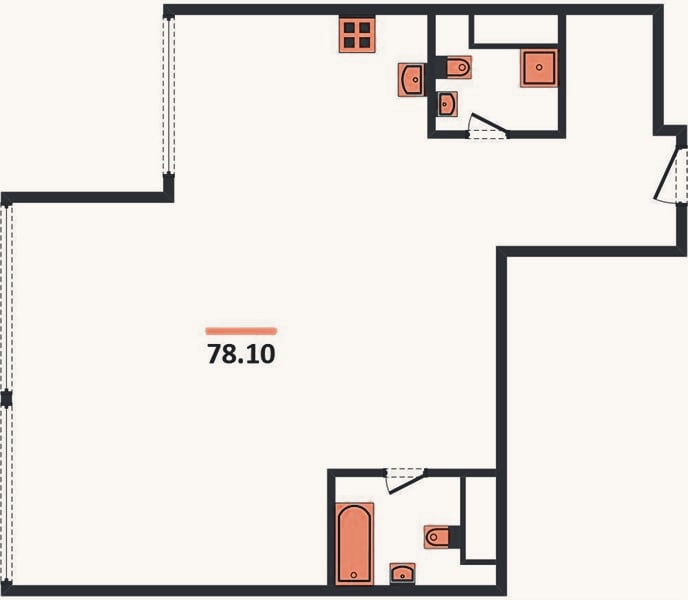 Планировка: 2-к, 78,1 м²