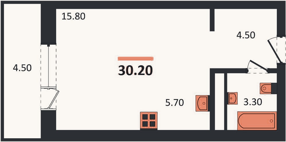 Планировка: Студия, 30,2 м²