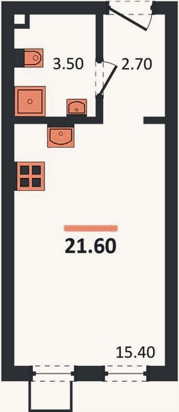 Планировка: Студия, 21,6 м²
