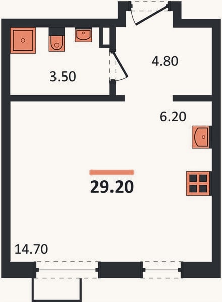 Планировка: Студия, 29,2 м²