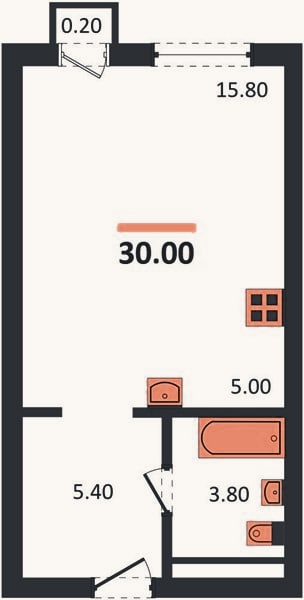 Планировка: Студия, 30 м²