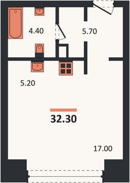 Планировка: Студия, 32,3 м²