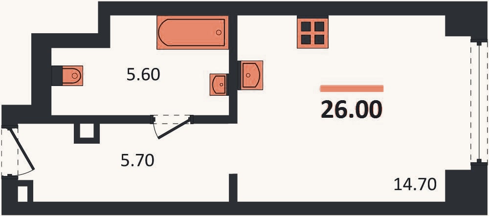 Планировка: Студия, 26 м²