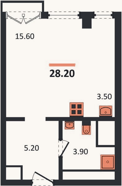 Планировка: Студия, 28,2 м²