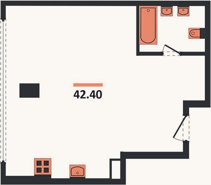Планировка: Студия, 42,4 м²