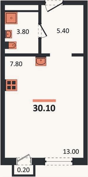 Планировка: Студия, 30,1 м²