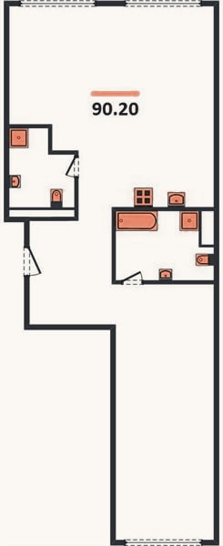 Планировка: 2-к, 90,2 м²