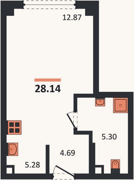 Планировка: Студия, 28,1 м²