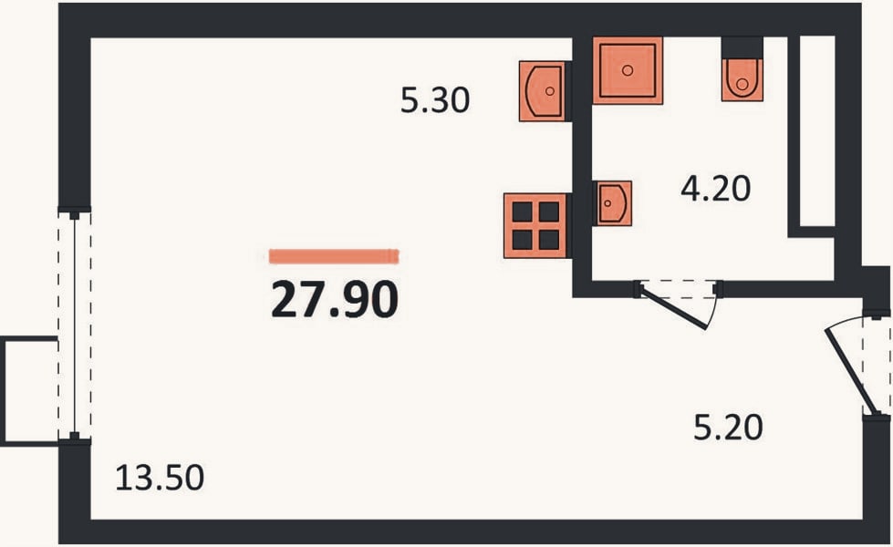 Планировка: Студия, 27,7 м²