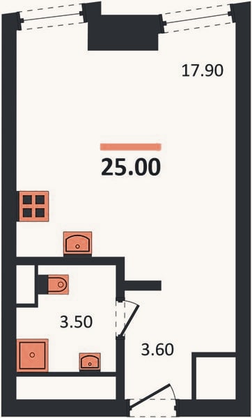 Планировка: Студия, 25 м²