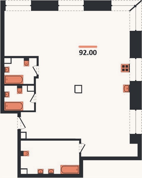 Планировка: 2-к, 92 м²