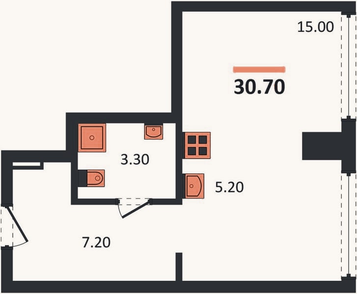 Планировка: Студия, 30,7 м²