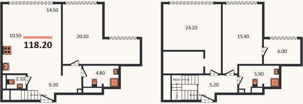 Планировка: 3-к, 118,2 м²