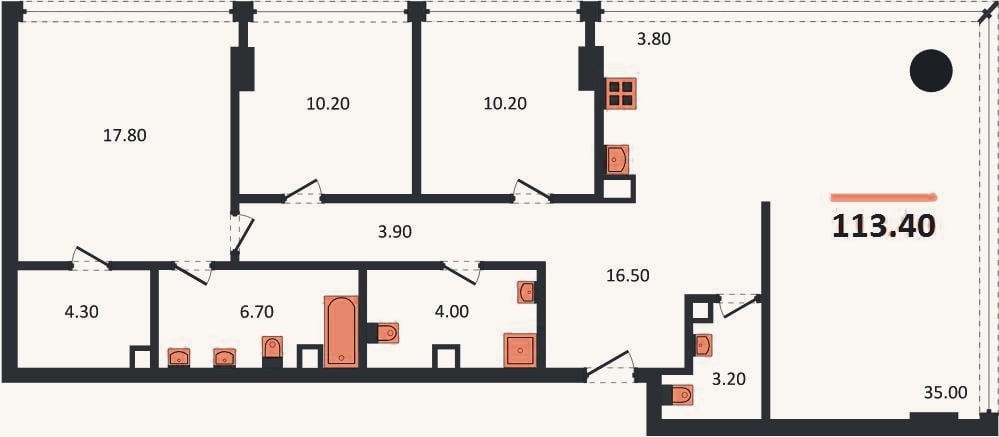 Планировка: 3-к, 113,4 м²